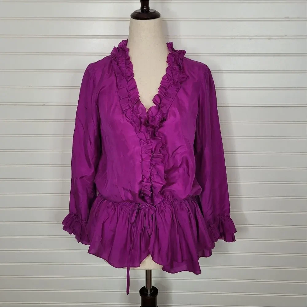 Rebecca Taylor Purple Silk Ruffle Blouse Top